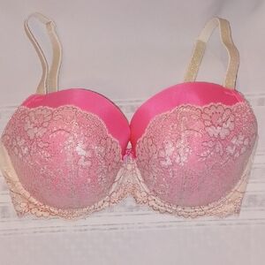 NWOT Lined Demi Elegant Pink With Gold Shimmer Lace Bra